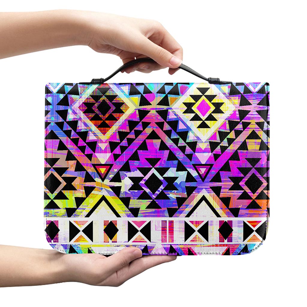 Colorful Aztec Pattern Print Leather Bible Cover