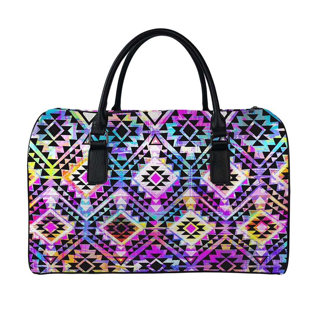 Colorful Aztec Pattern Print Leather Duffle Bag