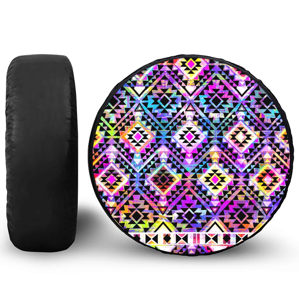 Colorful Aztec Pattern Print Leather Spare Tire Cover