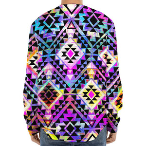 Colorful Aztec Pattern Print Long Sleeve Baseball Jersey