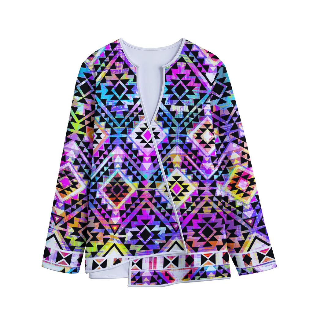 Colorful Aztec Pattern Print Long Sleeve Short Coat