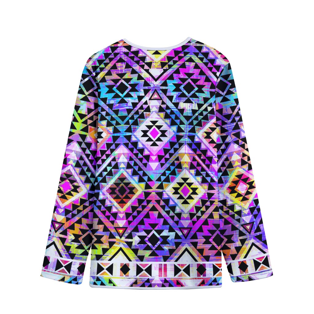 Colorful Aztec Pattern Print Long Sleeve Short Coat