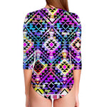 Colorful Aztec Pattern Print Long Sleeve Swimsuit