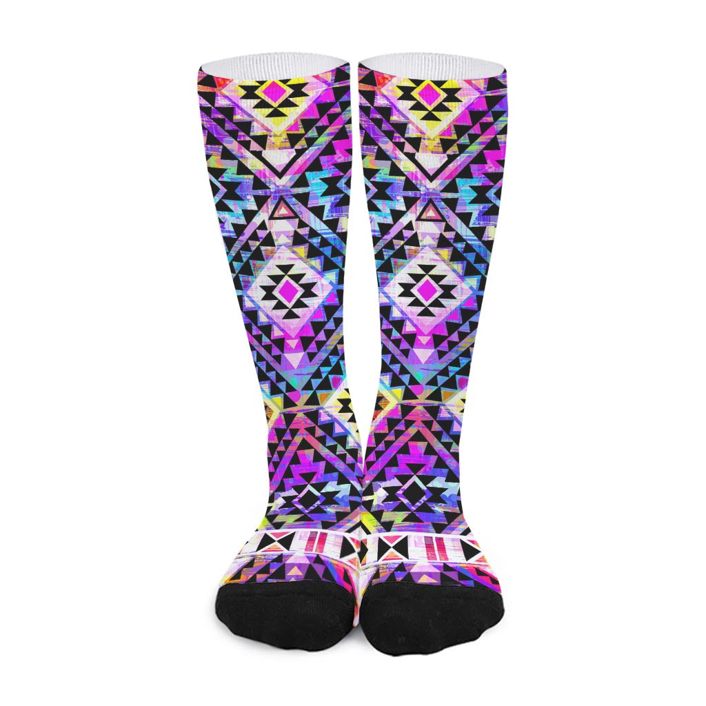 Colorful Aztec Pattern Print Long Socks