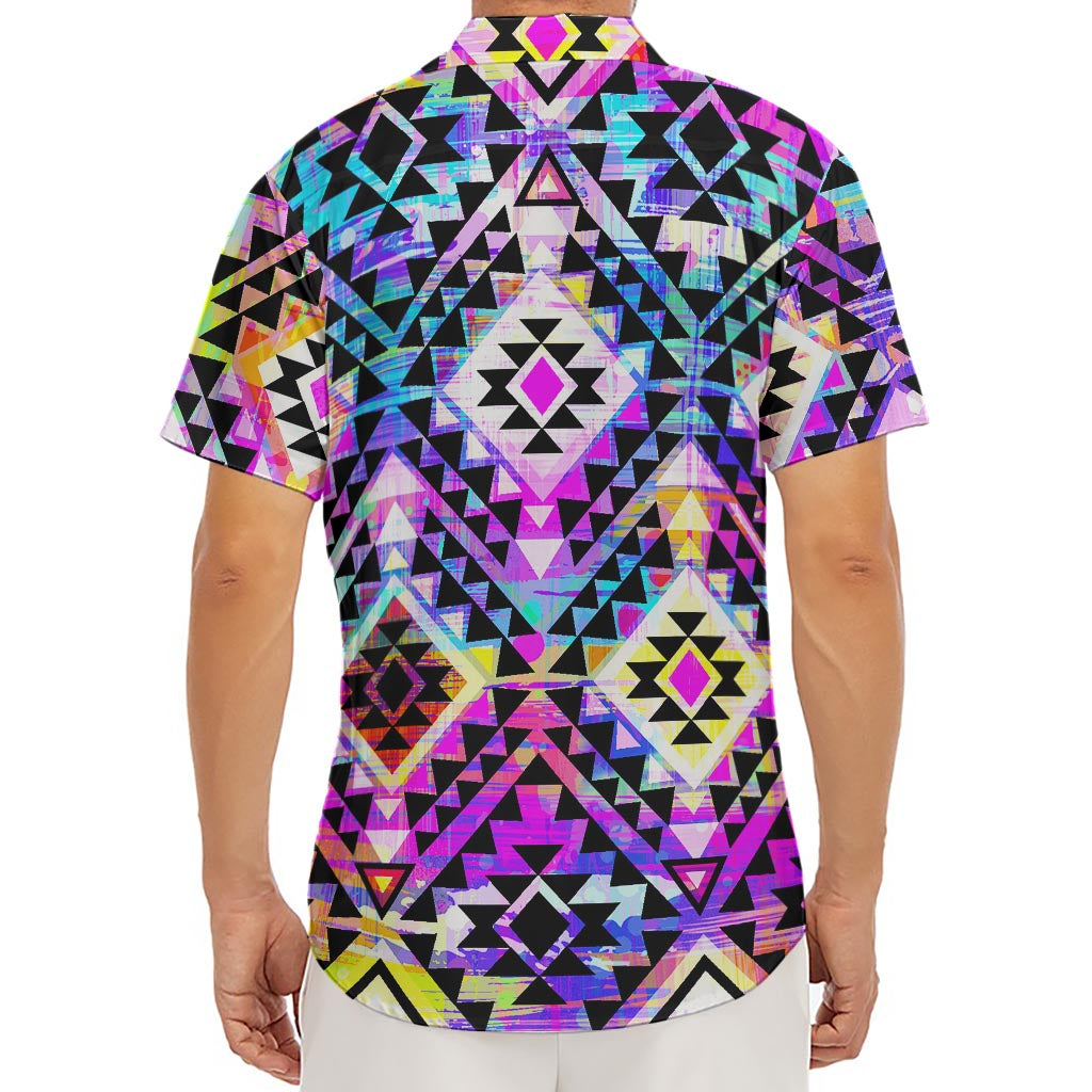 Colorful Aztec Pattern Print Men's Deep V-Neck Shirt