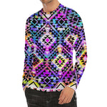 Colorful Aztec Pattern Print Men's Long Sleeve Rash Guard