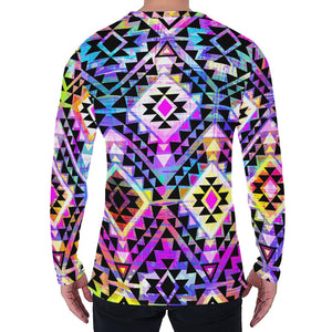 Colorful Aztec Pattern Print Men's Long Sleeve T-Shirt