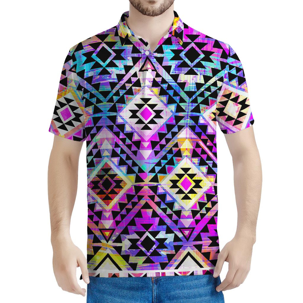Colorful Aztec Pattern Print Men's Polo Shirt
