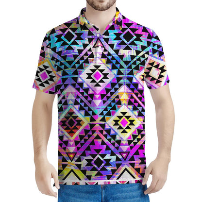 Colorful Aztec Pattern Print Men's Polo Shirt