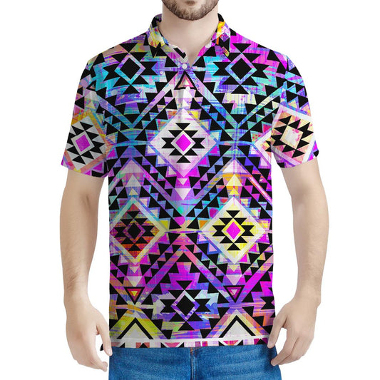 Colorful Aztec Pattern Print Men's Polo Shirt