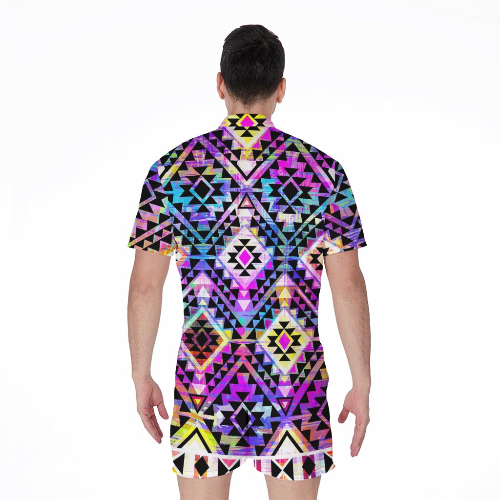 Colorful Aztec Pattern Print Men's Rompers