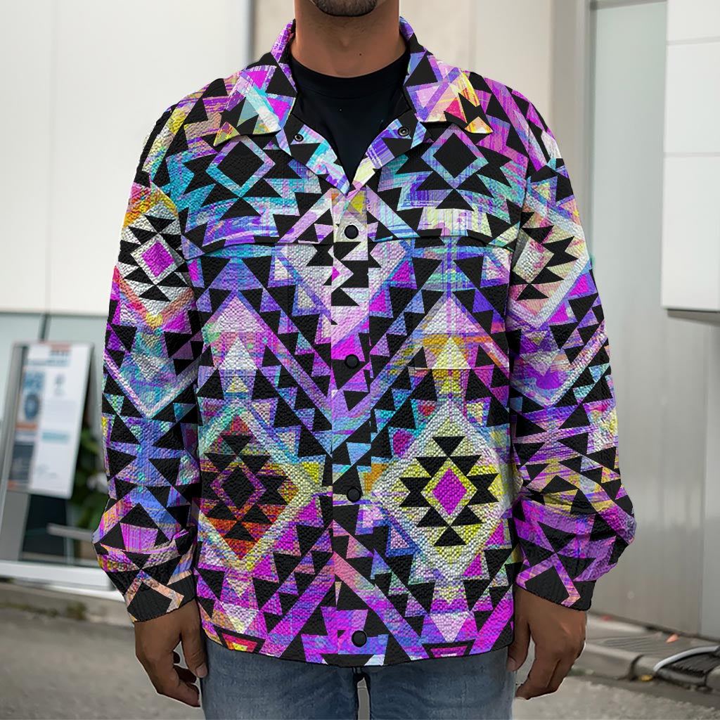 Colorful Aztec Pattern Print Men's Shirt Jacket