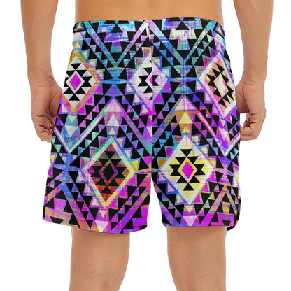Colorful Aztec Pattern Print Men's Split Running Shorts