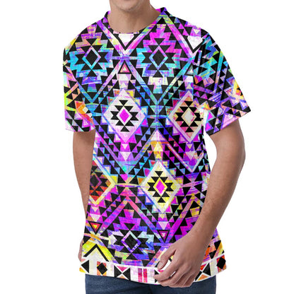 Colorful Aztec Pattern Print Men's Velvet T-Shirt