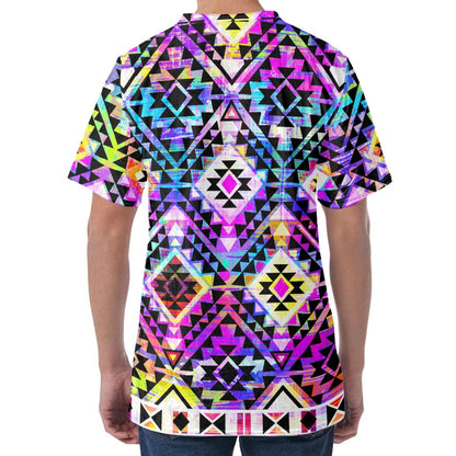 Colorful Aztec Pattern Print Men's Velvet T-Shirt