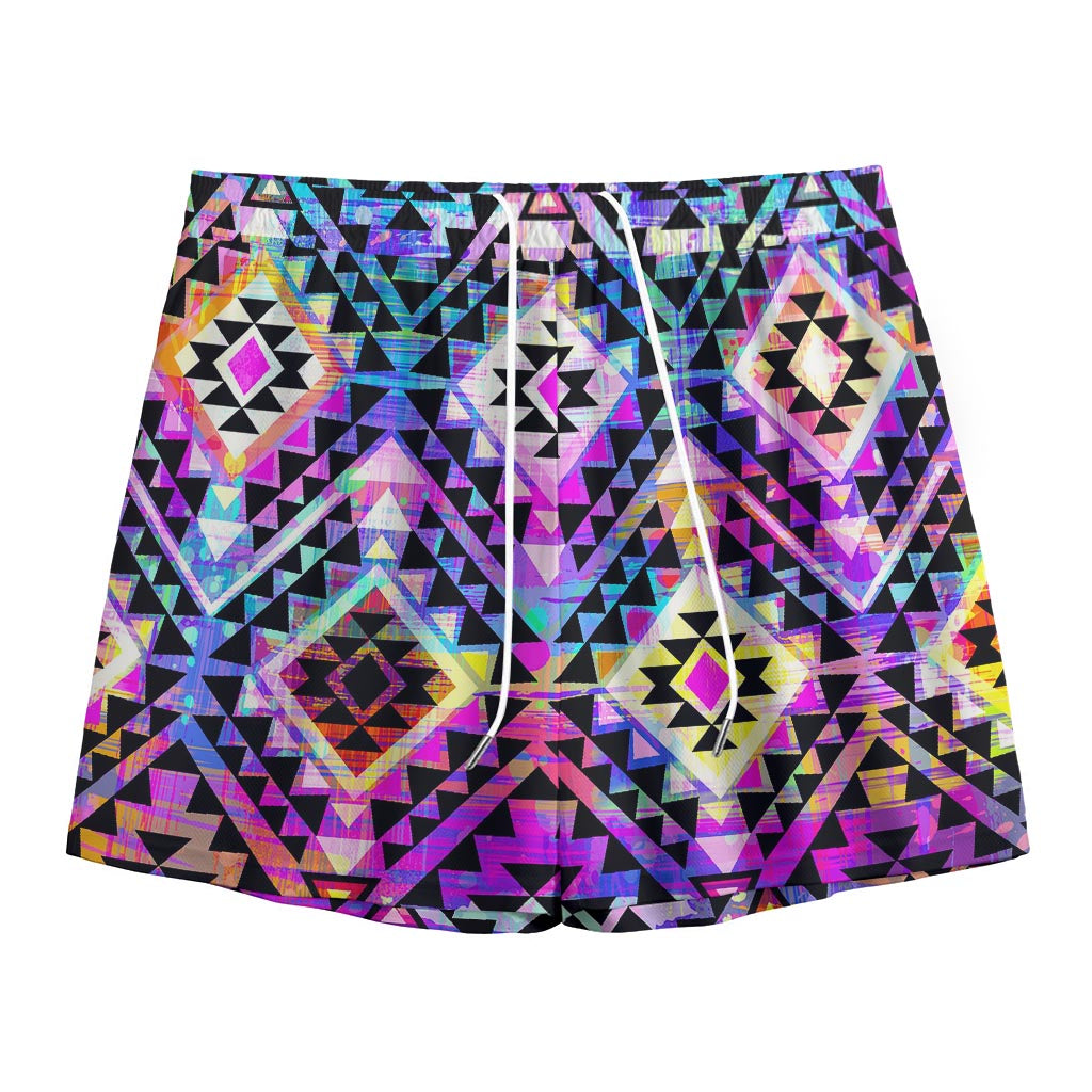 Colorful Aztec Pattern Print Mesh Shorts