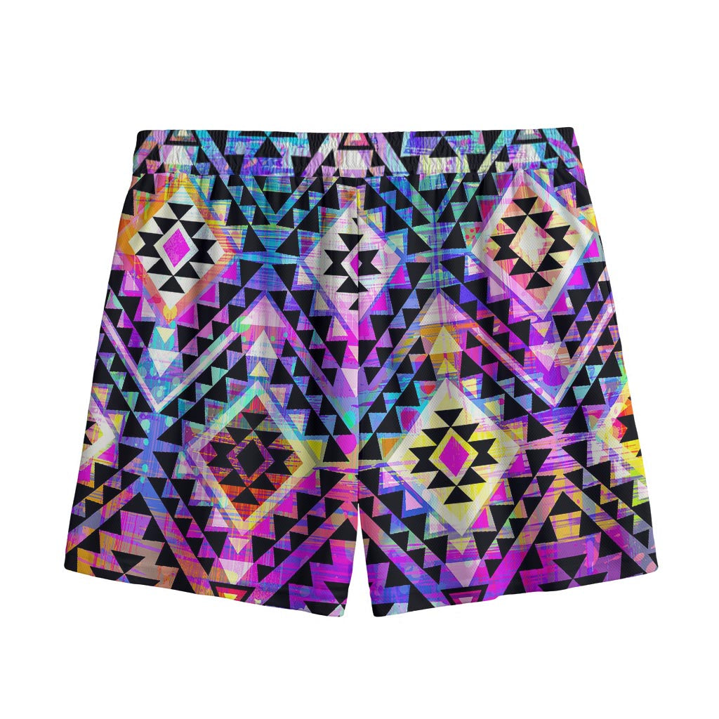 Colorful Aztec Pattern Print Mesh Shorts