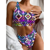 Colorful Aztec Pattern Print One Shoulder Bikini Top