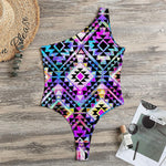 Colorful Aztec Pattern Print One Shoulder Bodysuit