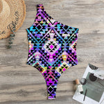 Colorful Aztec Pattern Print One Shoulder Bodysuit