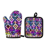 Colorful Aztec Pattern Print Oven Mitt And Pot Holder Set