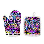 Colorful Aztec Pattern Print Oven Mitt And Pot Holder Set