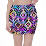 Colorful Aztec Pattern Print Pencil Mini Skirt