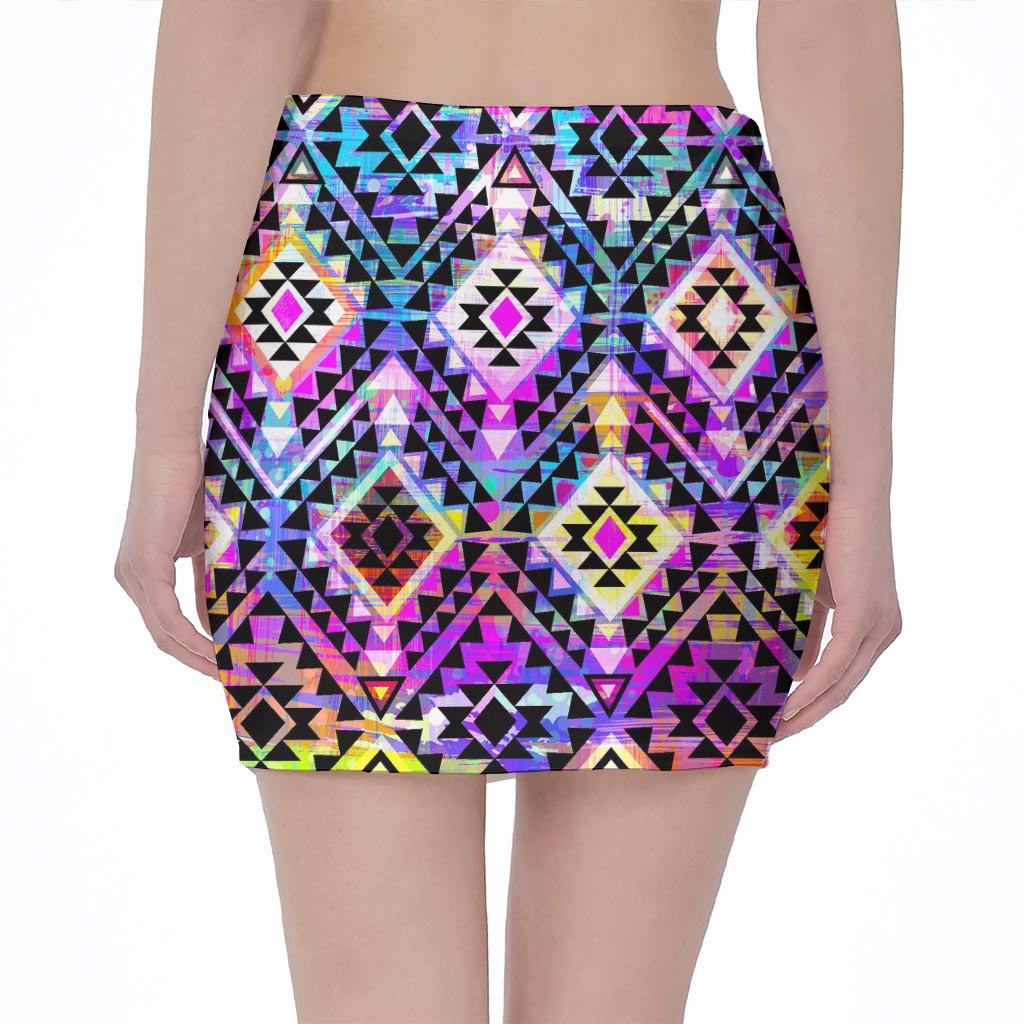 Colorful Aztec Pattern Print Pencil Mini Skirt