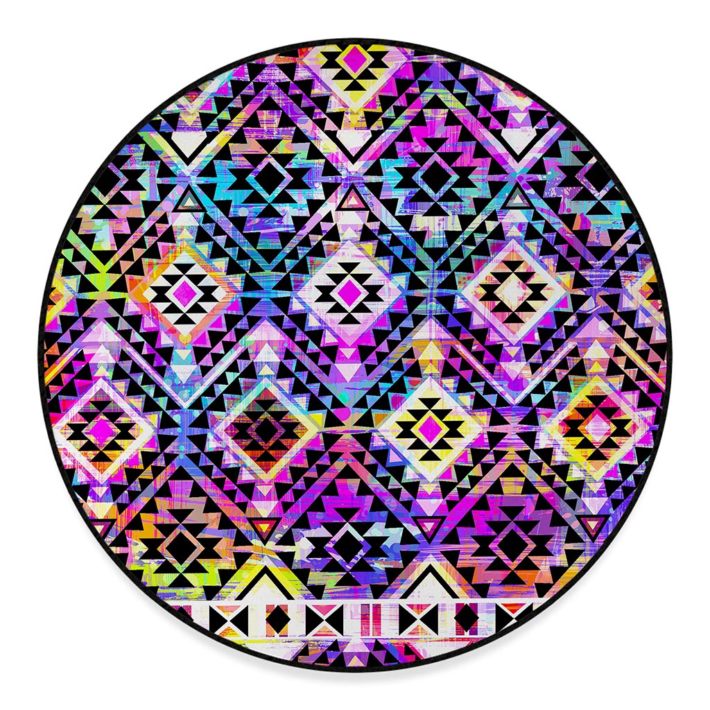 Colorful Aztec Pattern Print Round Floor Mat
