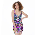 Colorful Aztec Pattern Print Sleeveless Bodycon Dress