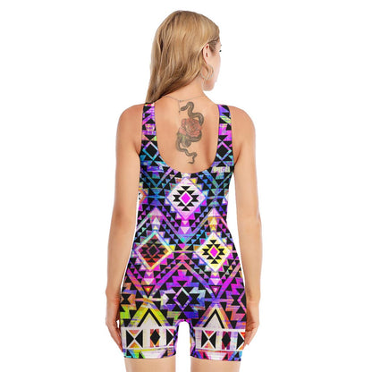 Colorful Aztec Pattern Print Sleeveless One Piece Swimsuit