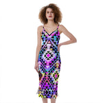 Colorful Aztec Pattern Print Slim Fit Midi Cami Dress