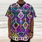 Colorful Aztec Pattern Print Textured Short Sleeve Shirt