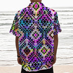 Colorful Aztec Pattern Print Textured Short Sleeve Shirt