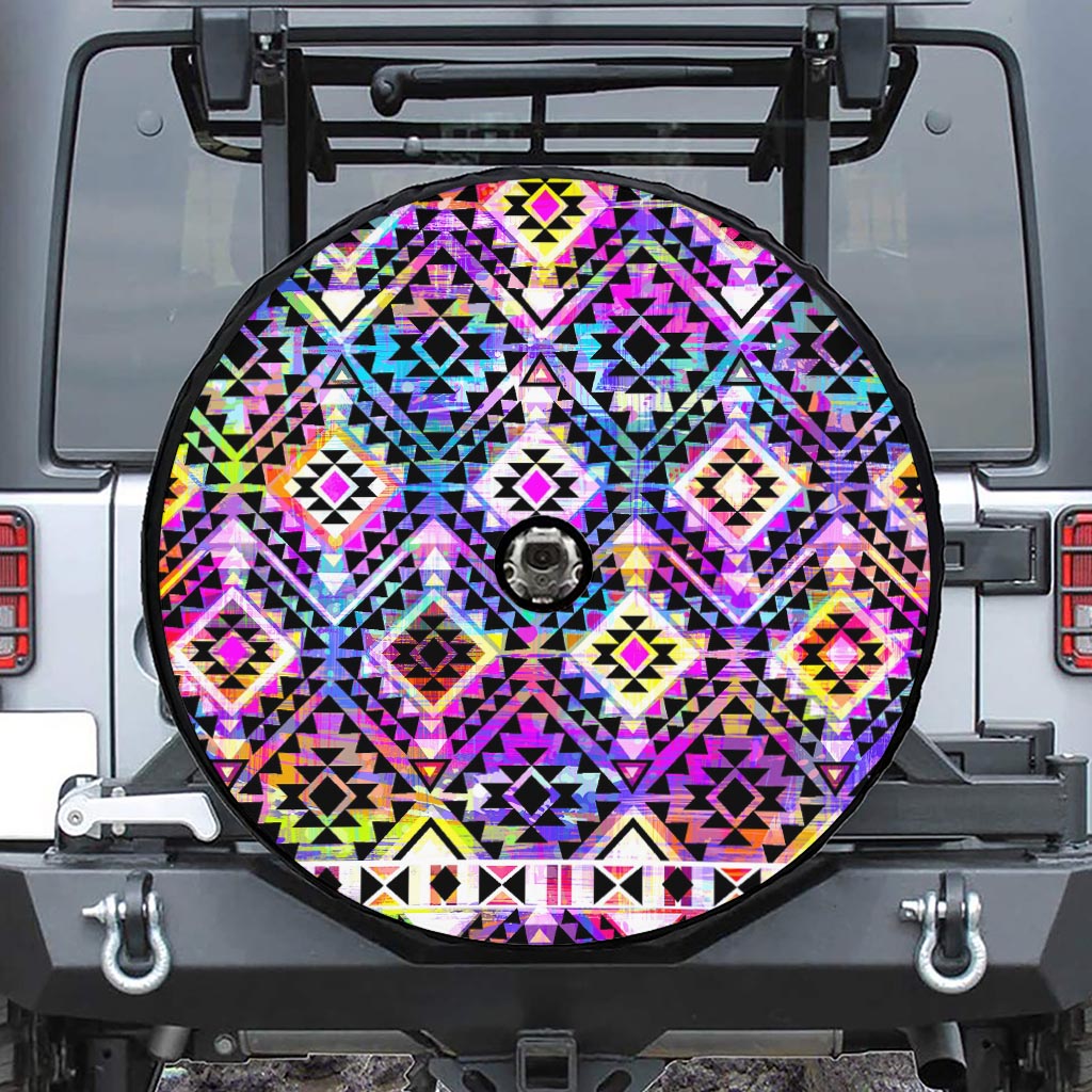 Colorful Aztec Pattern Print Tire Cover With Camera Hole
