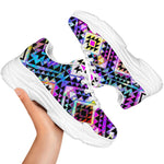 Colorful Aztec Pattern Print White Chunky Shoes
