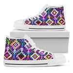 Colorful Aztec Pattern Print White High Top Sneakers