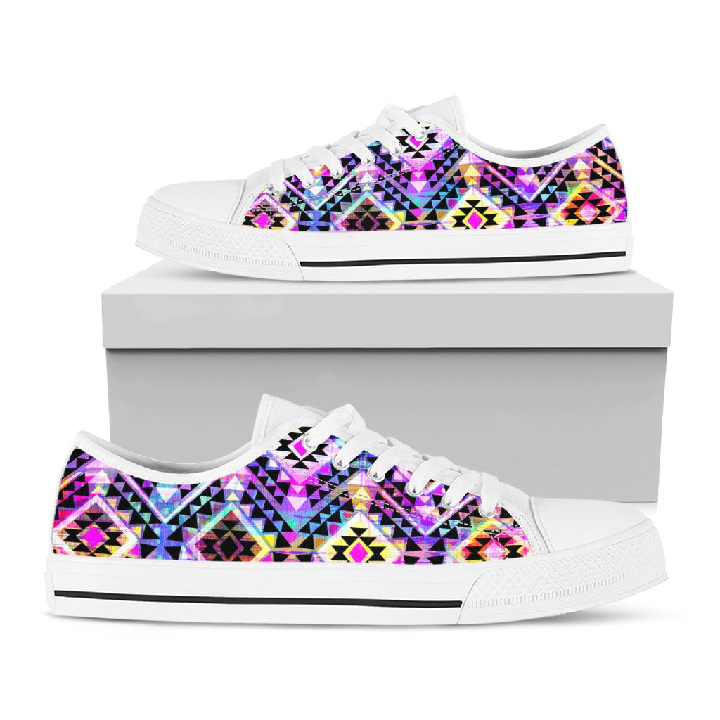Colorful Aztec Pattern Print White Low Top Sneakers