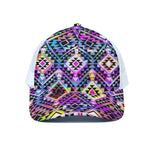Colorful Aztec Pattern Print White Mesh Trucker Cap