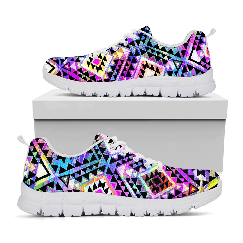 Colorful Aztec Pattern Print White Running Shoes