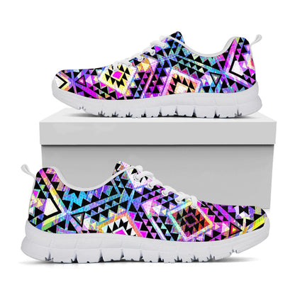 Colorful Aztec Pattern Print White Running Shoes