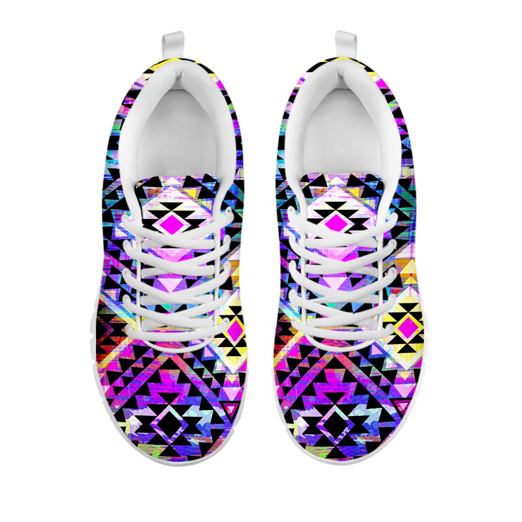 Colorful Aztec Pattern Print White Running Shoes