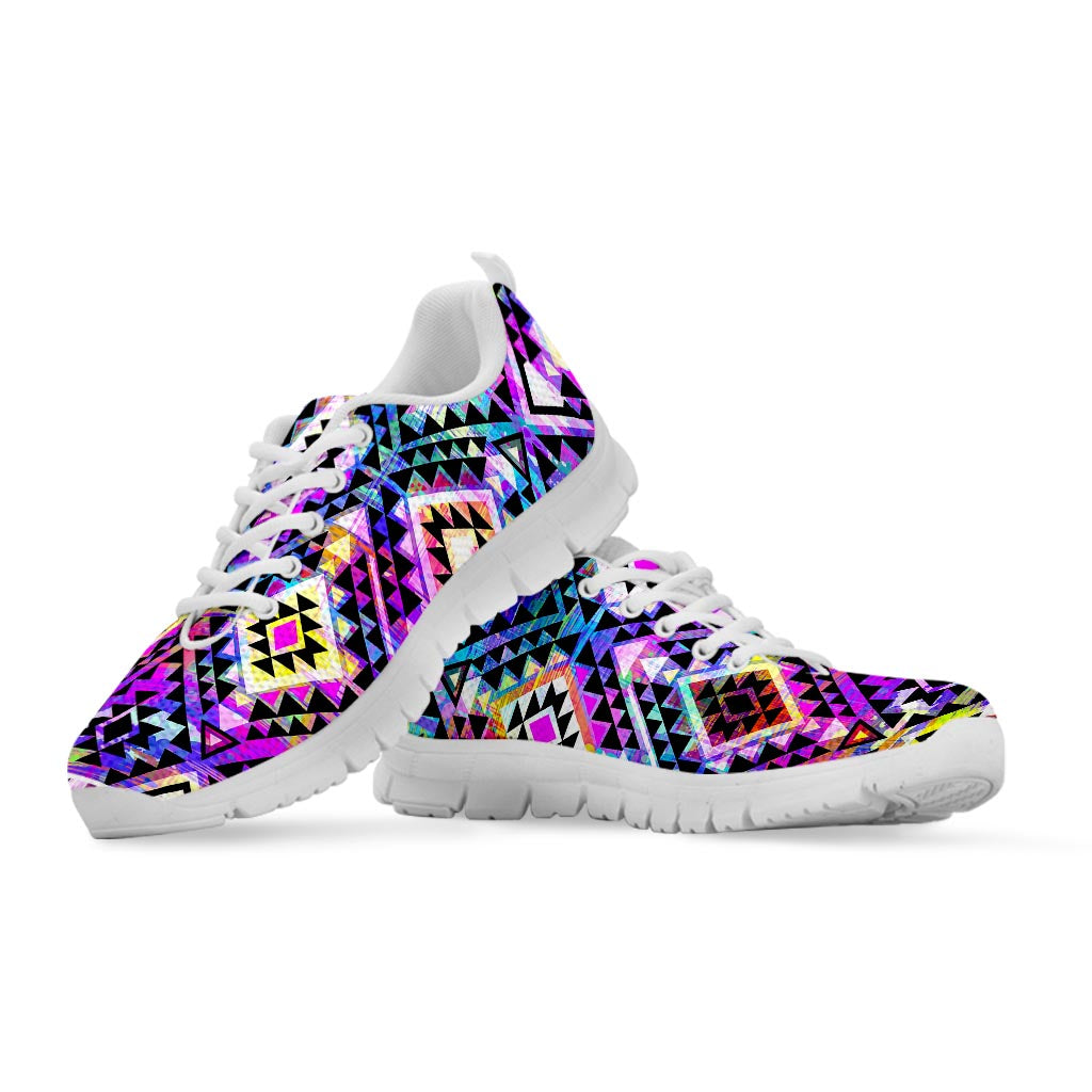 Colorful Aztec Pattern Print White Running Shoes