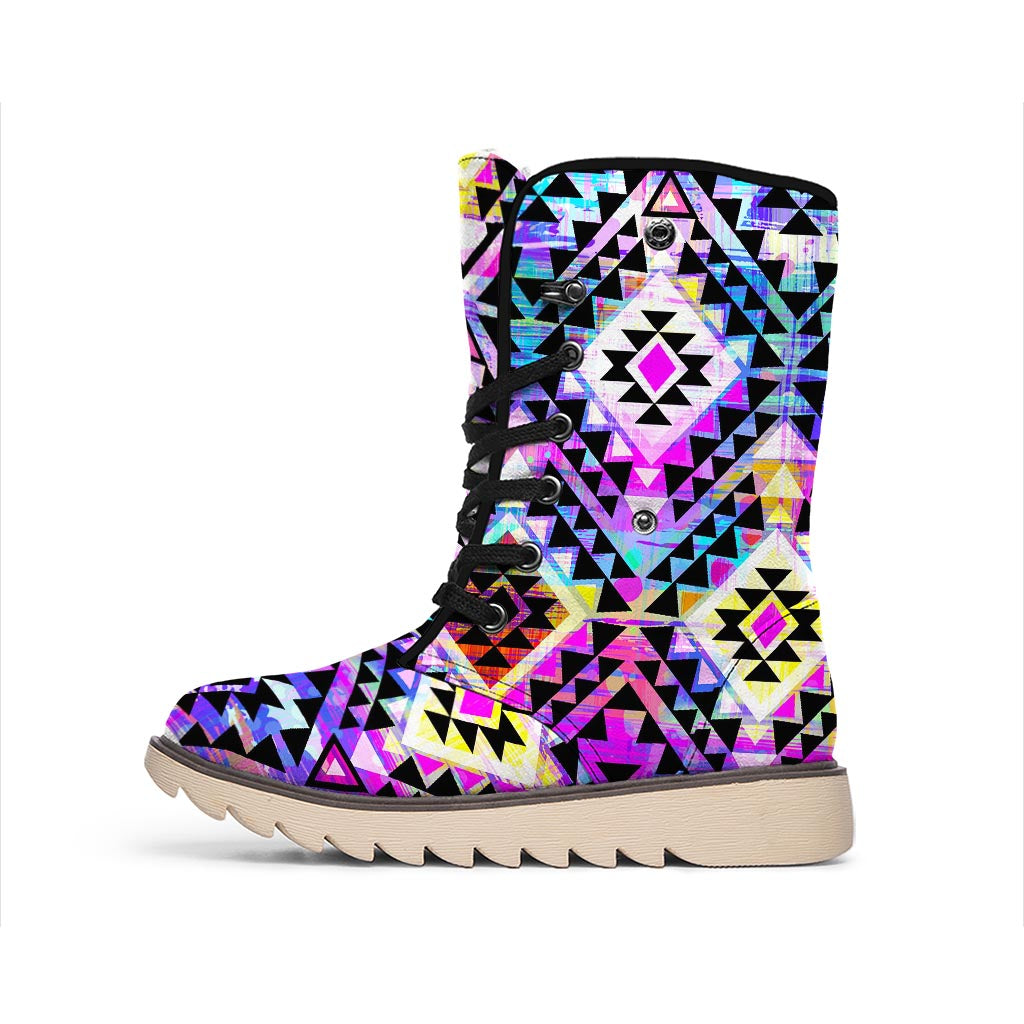 Colorful Aztec Pattern Print Winter Boots