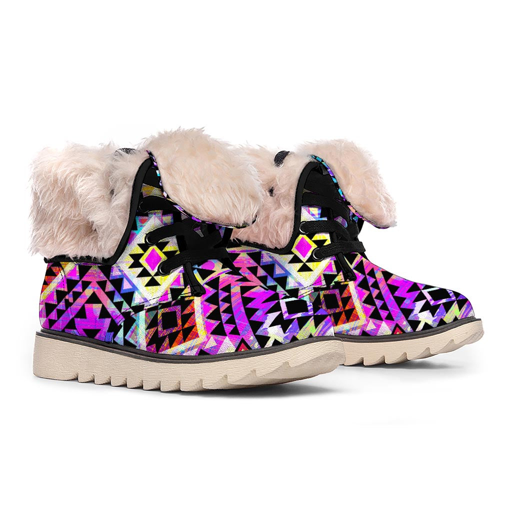 Colorful Aztec Pattern Print Winter Boots