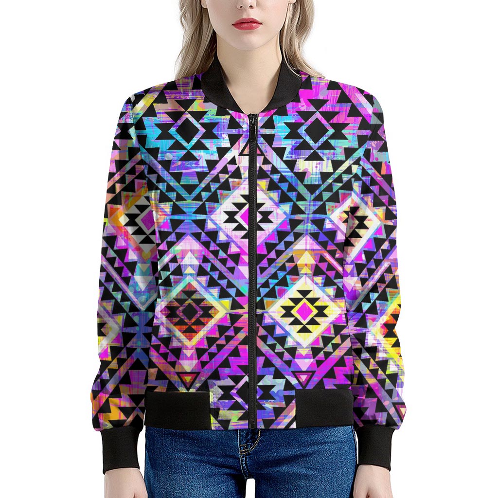 Colorful Aztec Pattern Print Women's Bomber Jacket