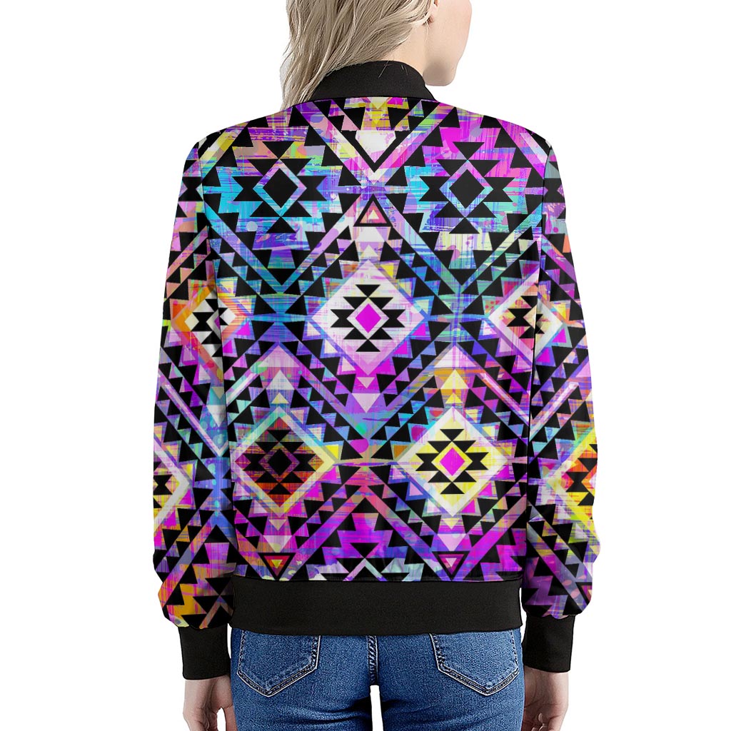 Colorful Aztec Pattern Print Women's Bomber Jacket