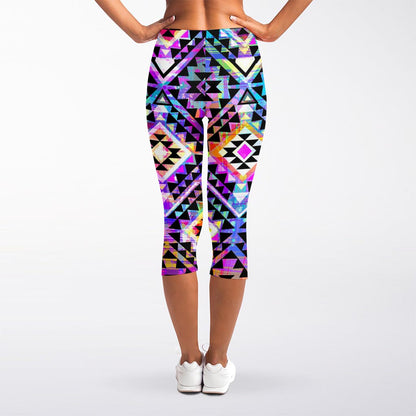 Colorful Aztec Pattern Print Women's Capri Leggings