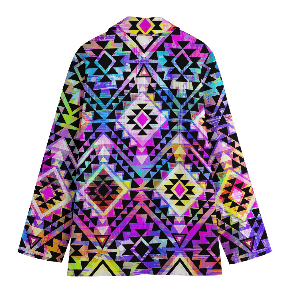 Colorful Aztec Pattern Print Women's Cotton Blazer