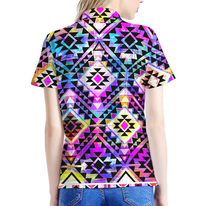 Colorful Aztec Pattern Print Women's Polo Shirt